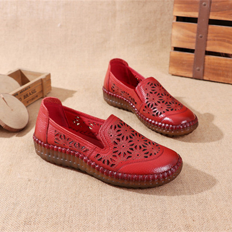Comfortable Soft Bottom Breathable Non-Slip Engraved Retro Ladies Leather Shoes