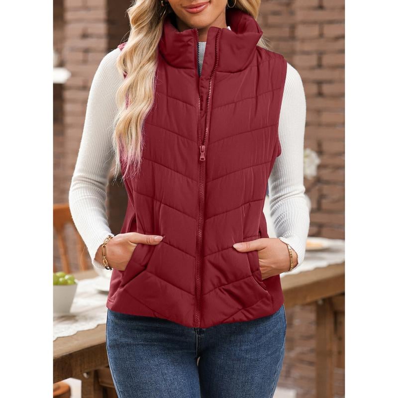 💗Women's Sleeveless Zip Up Outerwear Stand Collar Quilted Puffer Vest