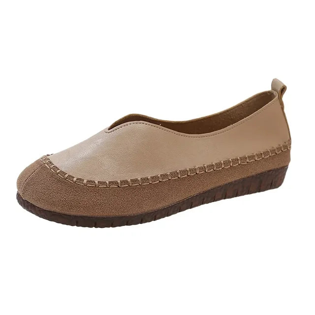 Women Soft-soled Cow Shoes Casual Round Toe Shallow Flat Comfort Soft Leather Loafers