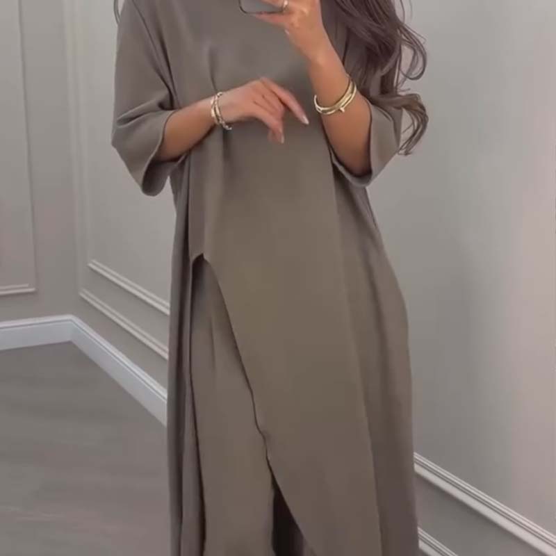 💕Solid Color Irregular Top & Wide-Leg Pants 2-PCS Set