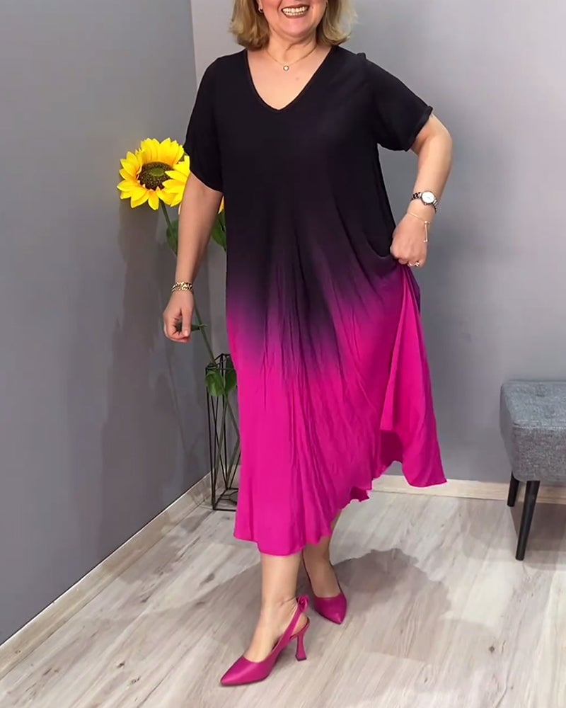 Casual pleated ombre dress