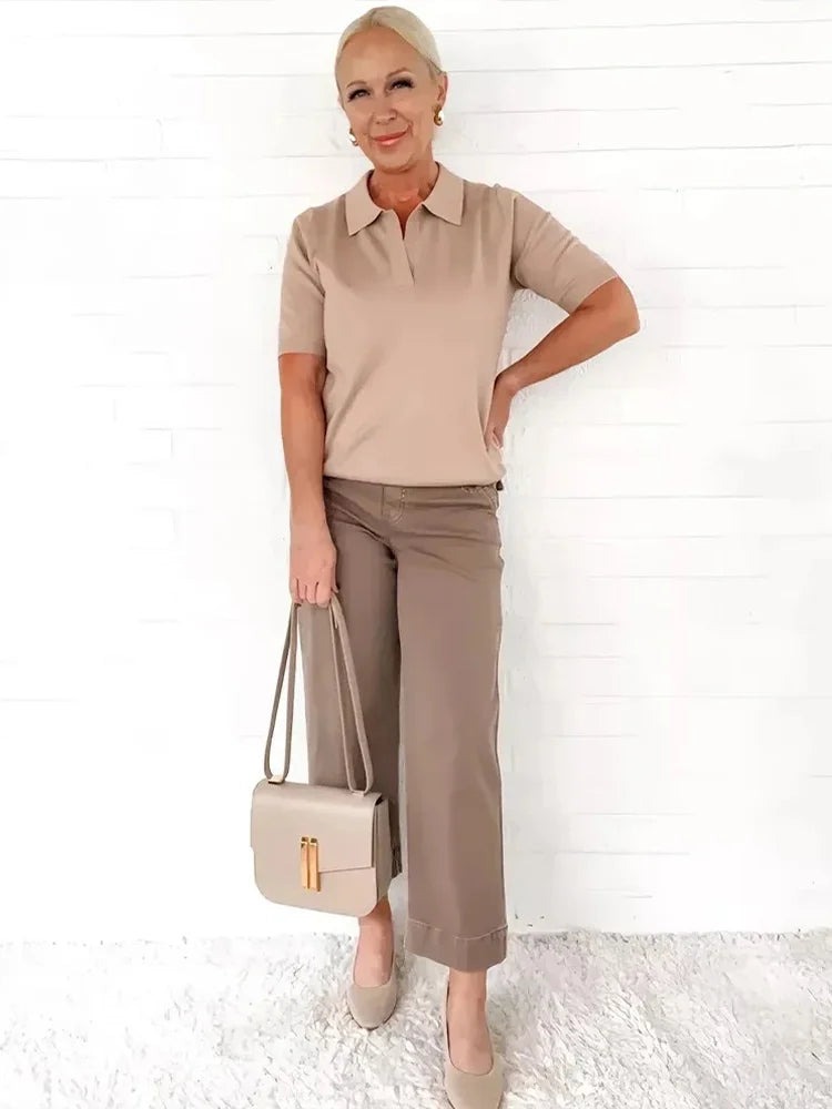 Women Stretch Tummy Control Twill Cropped Wide Leg Pant (BUY 2 FREE SHIPPING)