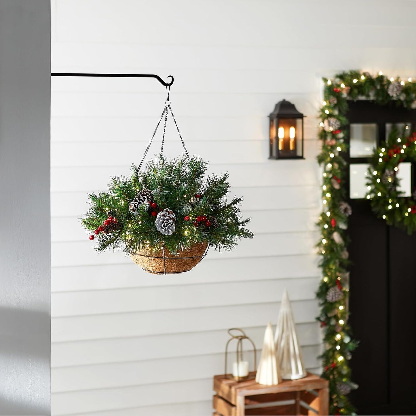 🎄Pre-Lit Artificial Christmas Hanging Basket