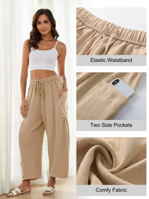 💖Women's Linen Loose Wide Leg Pants with Pockets