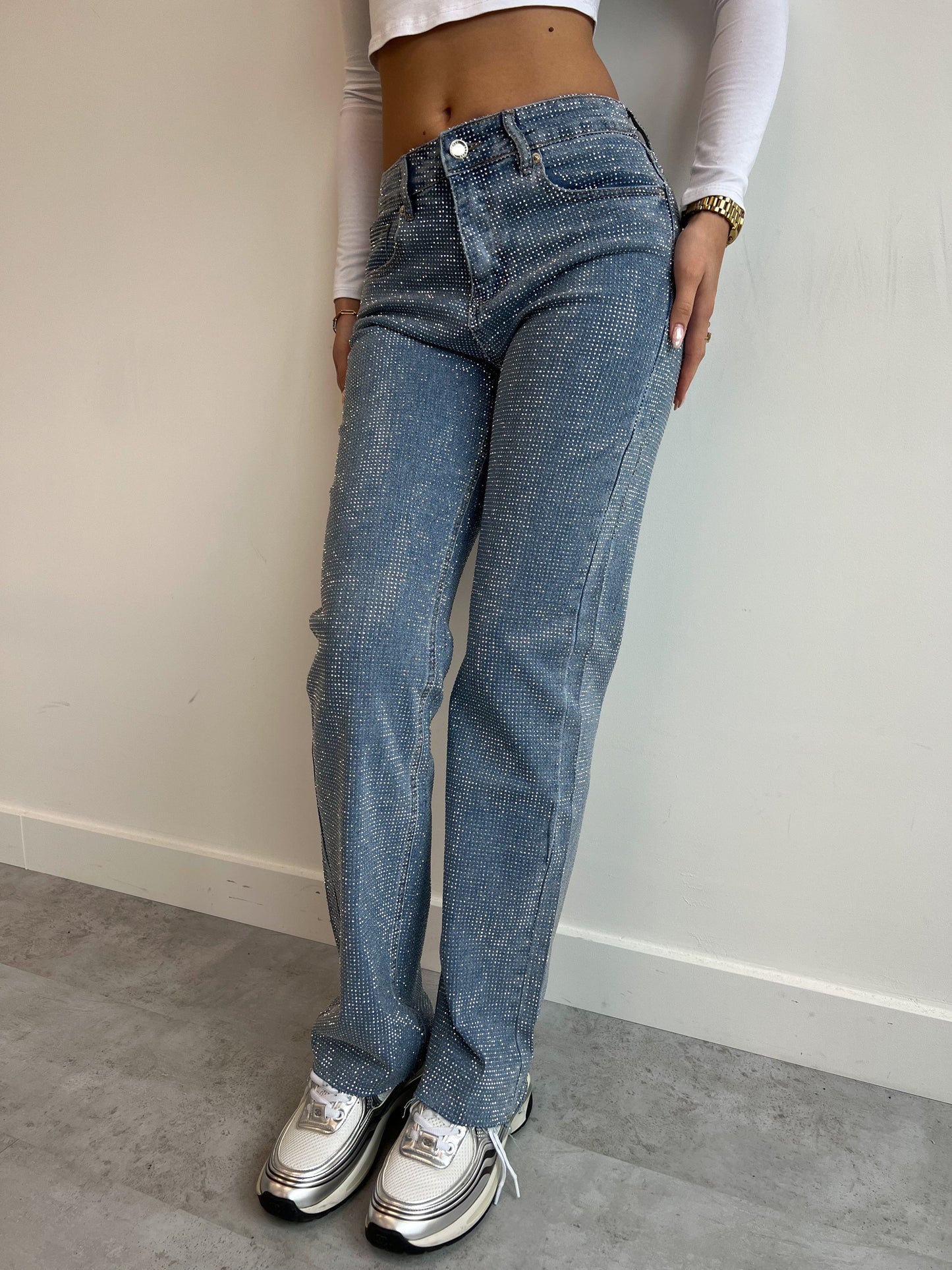 Crystal Straight Jeans - Sparkling Rhinestones