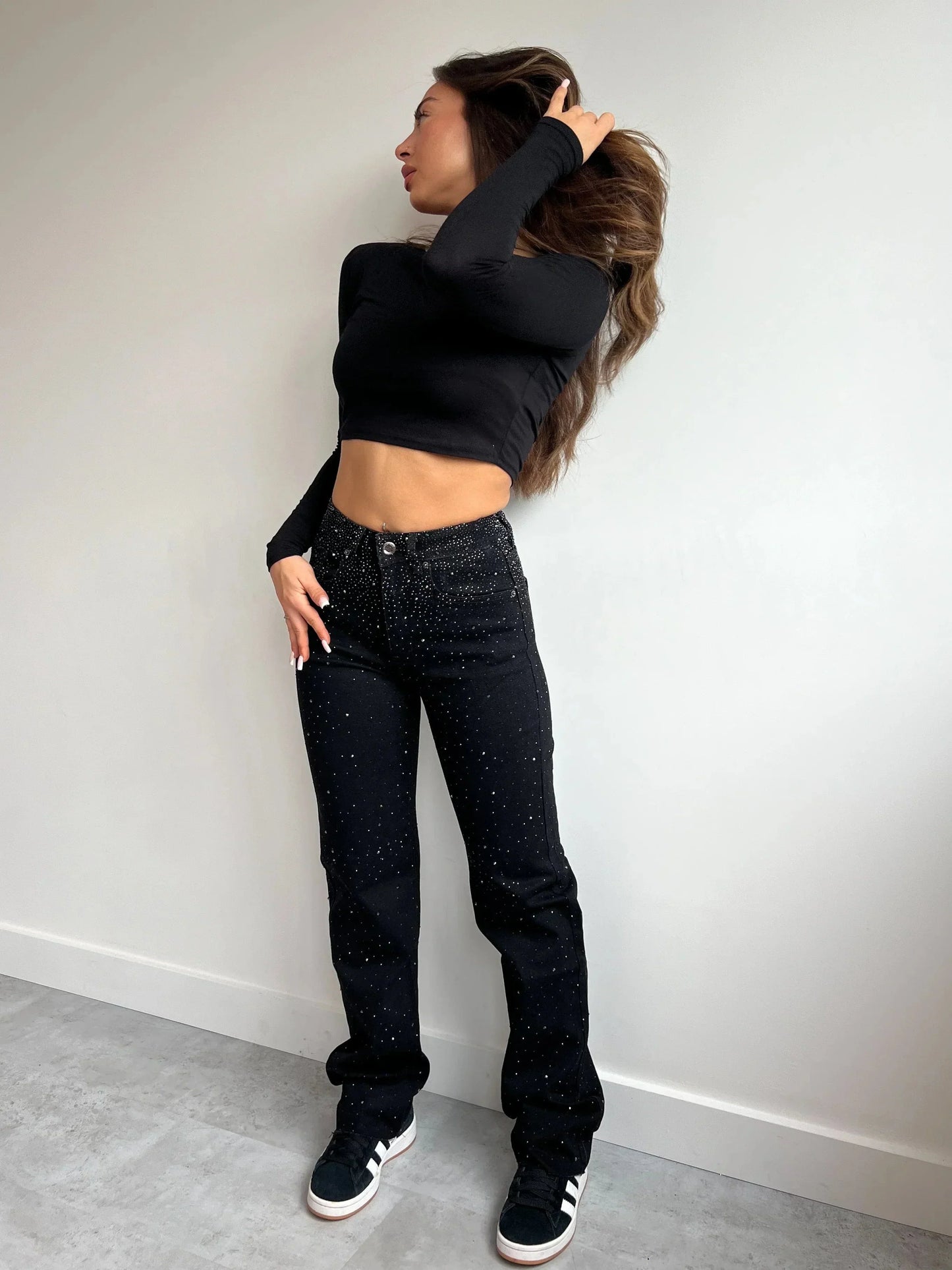 Crystal Straight Jeans - Sparkling Rhinestones