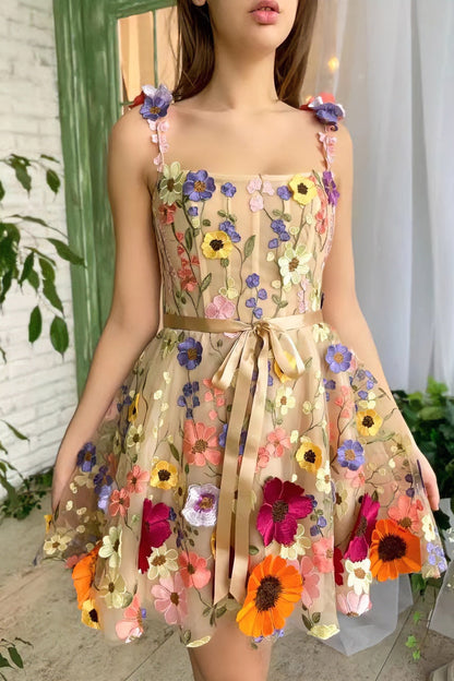 Three-dimensional flower embroidery hip-hugging sexy dress