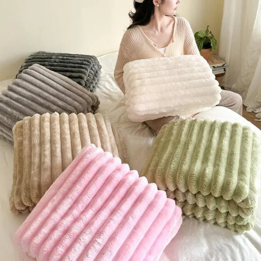 2025 Hot Sale🔥Popular Thickened Rabbit Plush Nap Blanket, Flannel Milk Velvet Cover Blanket