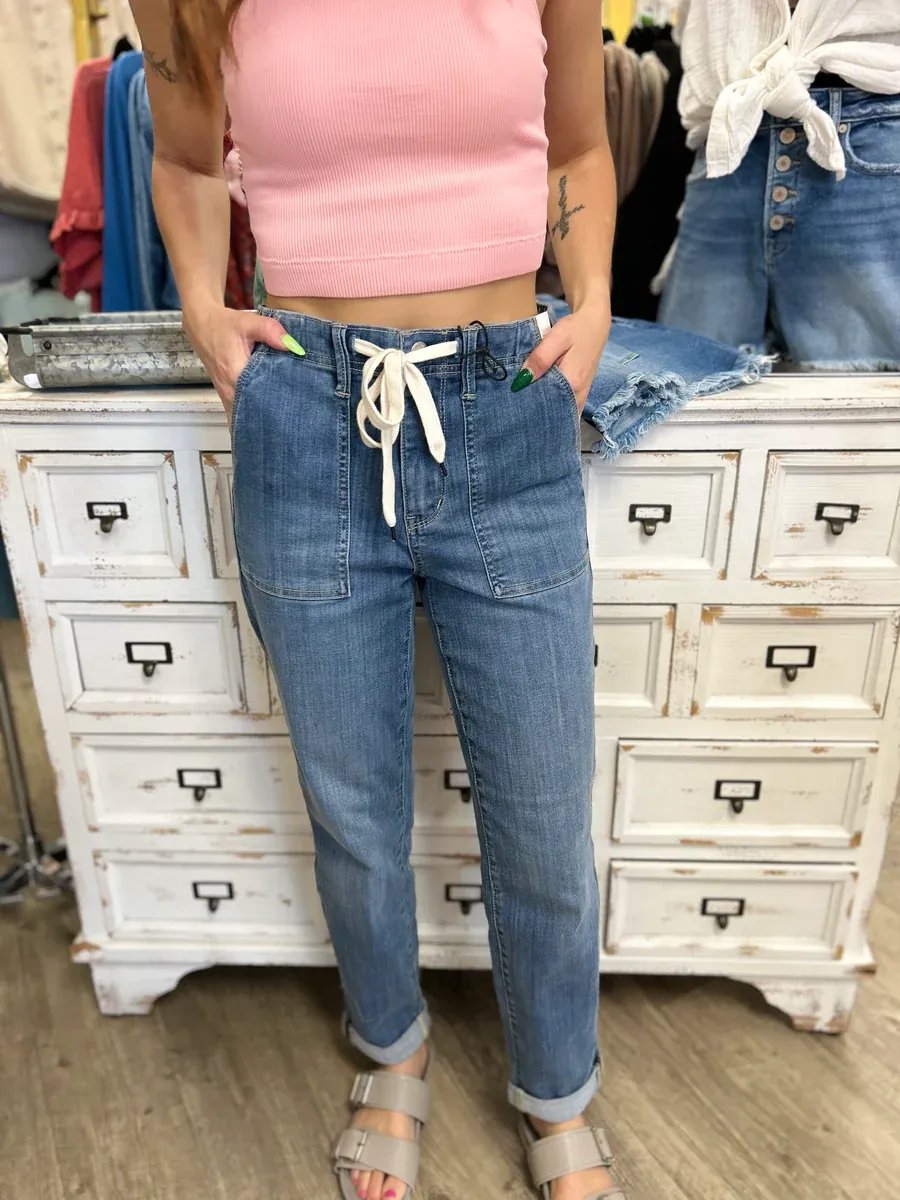 Blue Pull-On Denim Joggers (Buy 2 Free Shipping)