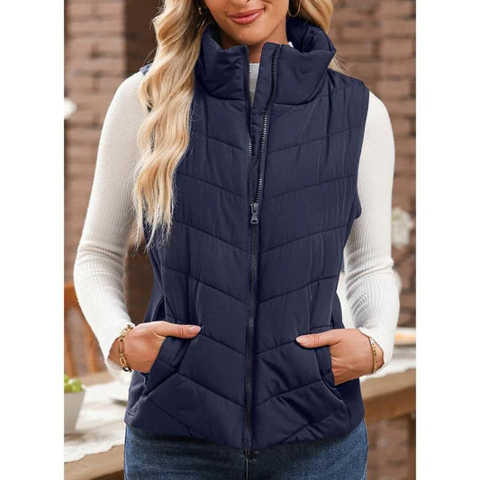 💗Women's Sleeveless Zip Up Outerwear Stand Collar Quilted Puffer Vest