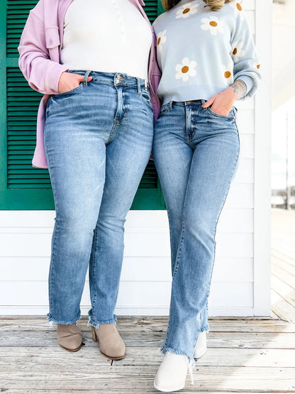 Vintage Double Button Frayed Hem Bootcut Jeans