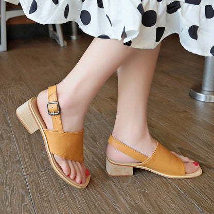 2023 summer casual  Rhinestone hollow chunky heel shoes and new belt buckle solid color plus size women's sandals