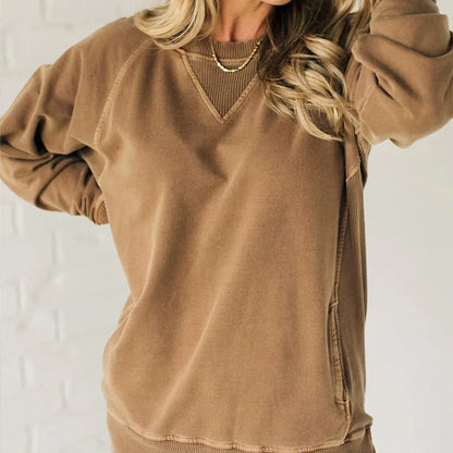 👚Women's Pocketed Pullover with Ribbed Pattern