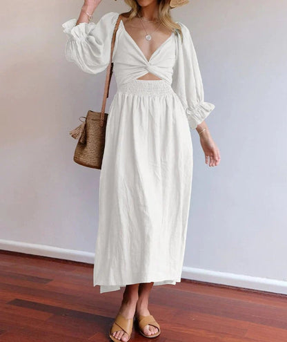 Elegant Ruffle Lantern Sleeve Dress