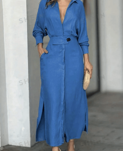 2024 Cotton And Linen Solid Color Maxi Dress