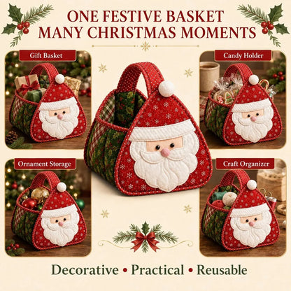 🎉🎄 Christmas Character Quilted Carry Basket | Padded Patchwork Fabrics, Layered Appliqué & Soft Carry Handle in DIY Kit or Ready-Made Styles 🎁✨