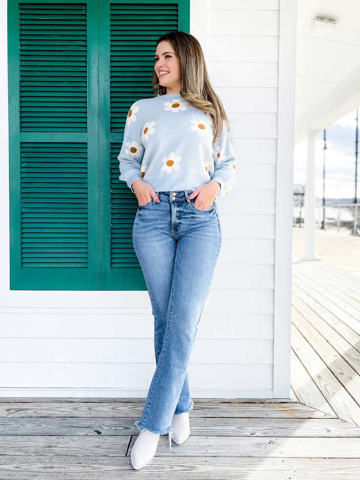 Vintage Double Button Frayed Hem Bootcut Jeans