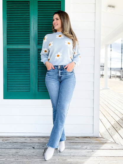 Vintage Double Button Frayed Hem Bootcut Jeans