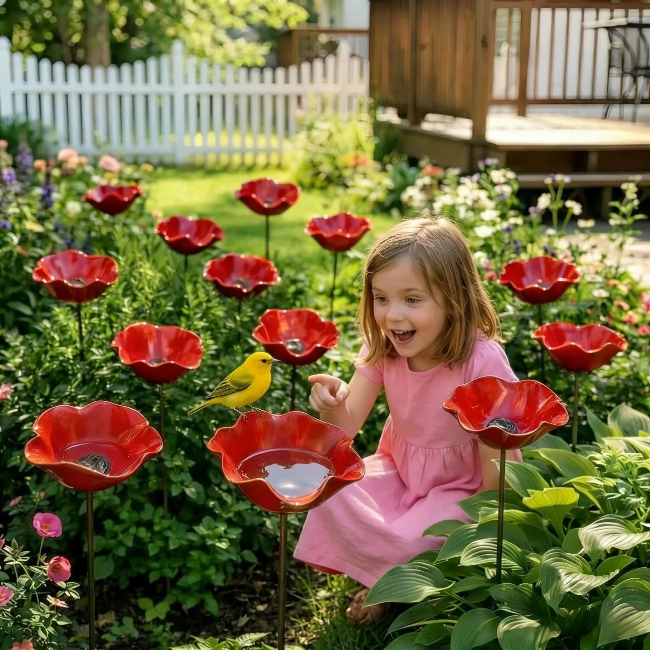 🐦 Handcrafted Outdoor Metal Flower Garden Stakes
