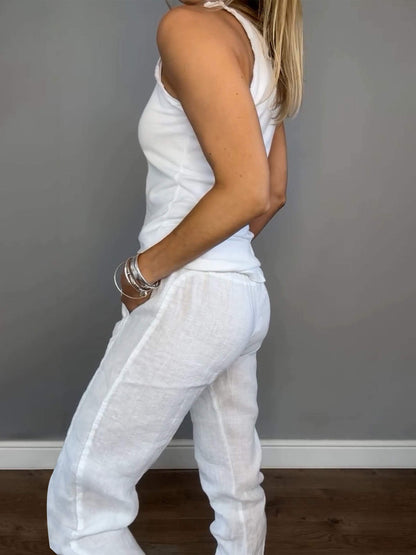 Women's Set-Vest And Trousers Made Of Cotton And Linen