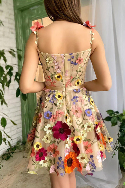 Three-dimensional flower embroidery hip-hugging sexy dress