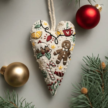 💖DIY Heart Shaped Hand Embroidered Christmas Ornament/Ornament Kit