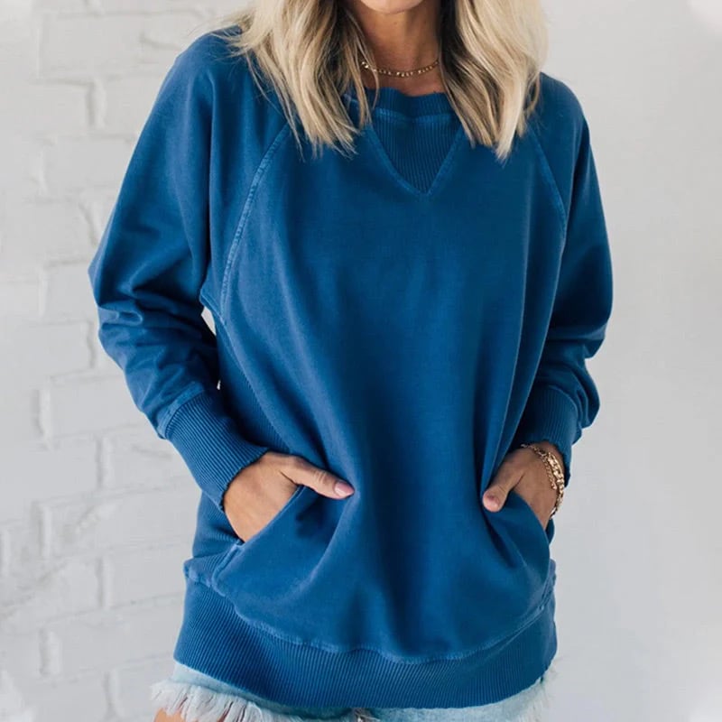 👚Women's Pocketed Pullover with Ribbed Pattern