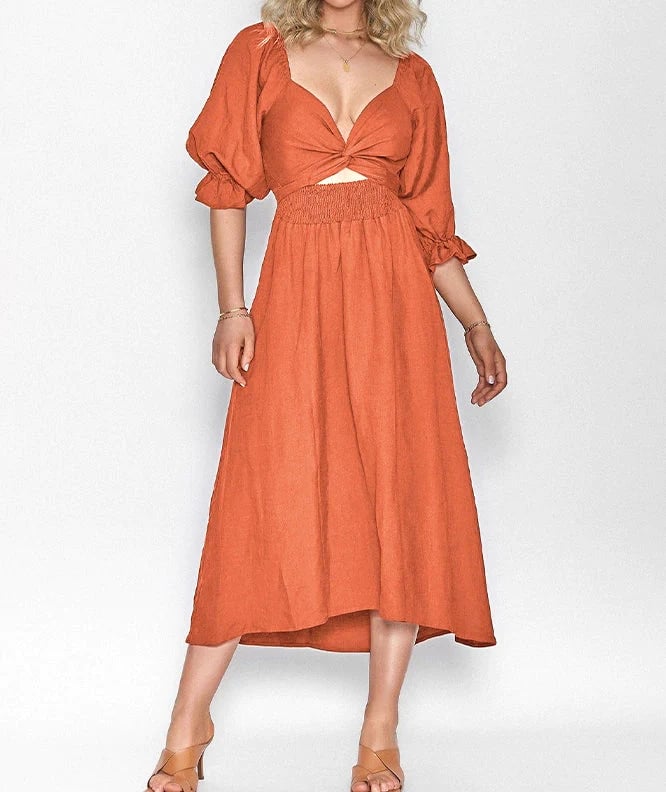 Elegant Ruffle Lantern Sleeve Dress