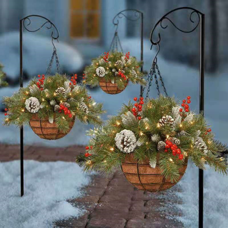🎄Pre-Lit Artificial Christmas Hanging Basket