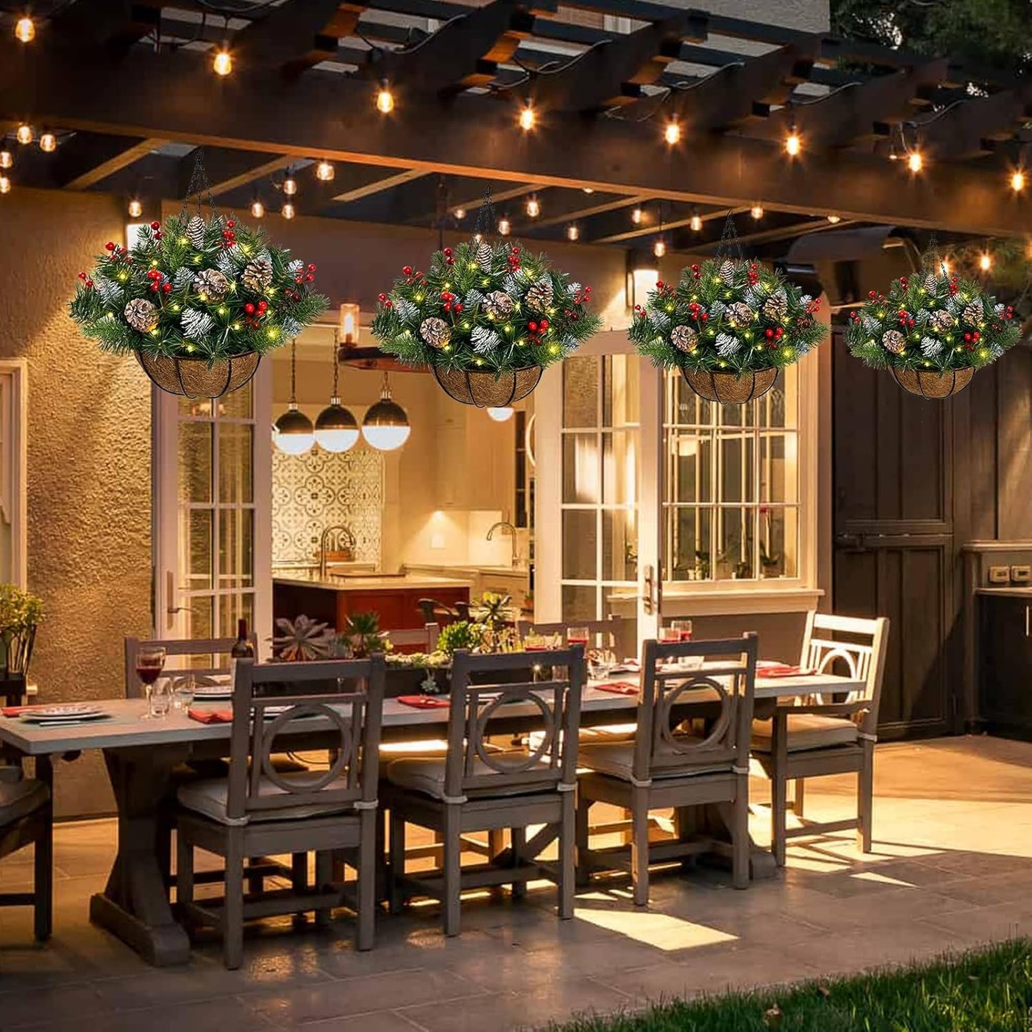 🎄Pre-Lit Artificial Christmas Hanging Basket