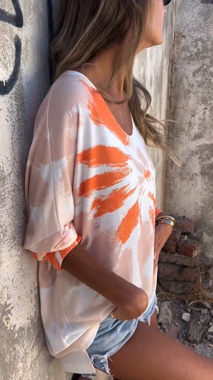 Women's V-Neck Knitted Tie-Dye Casual Top