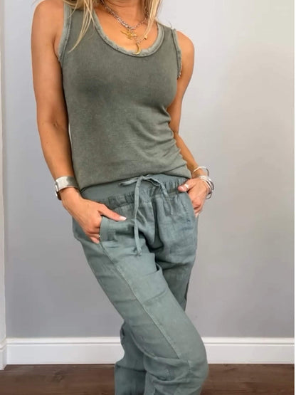 Women's Set-Vest And Trousers Made Of Cotton And Linen