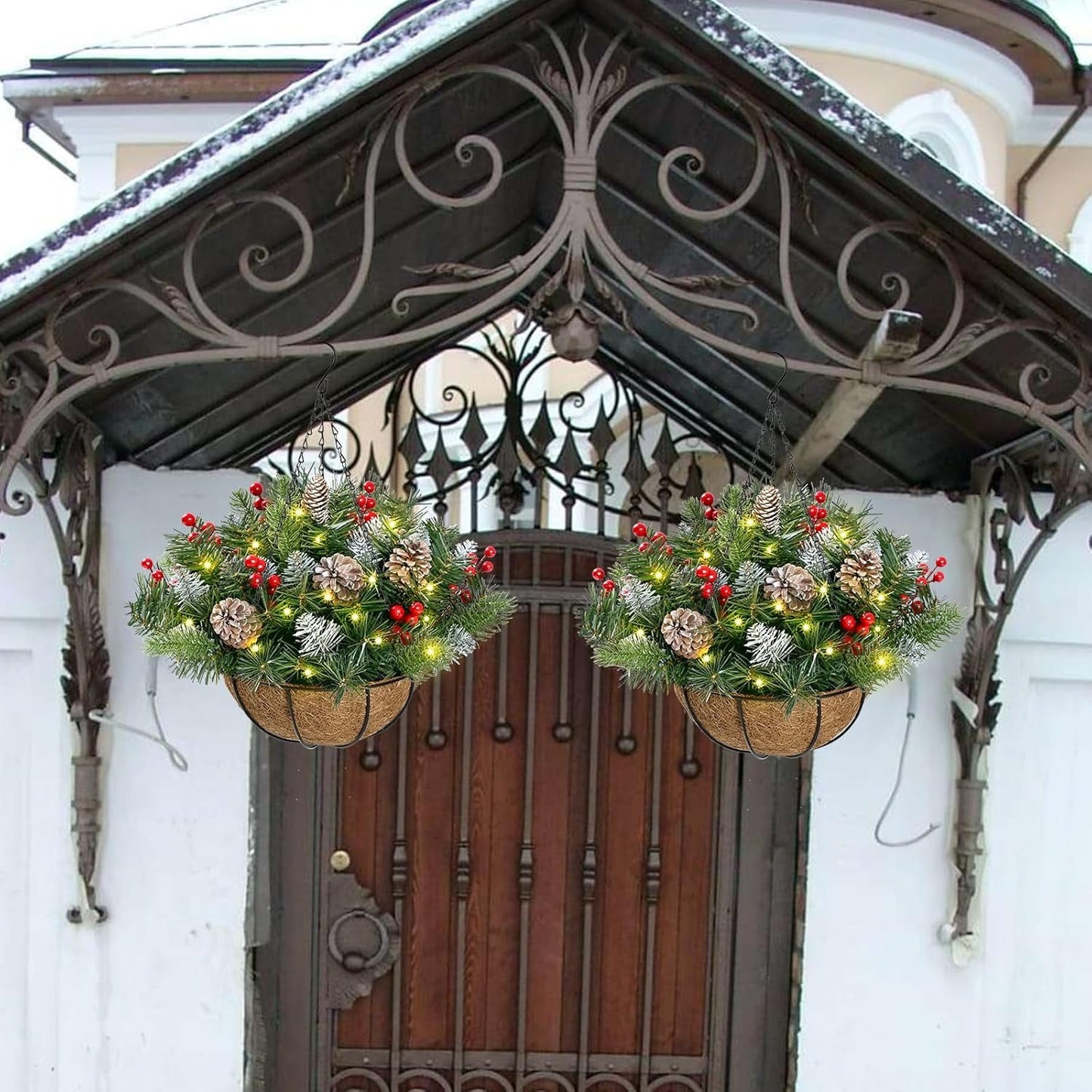 🎄Pre-Lit Artificial Christmas Hanging Basket