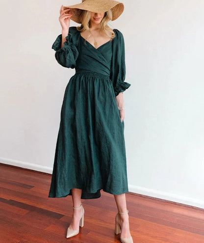 Elegant Ruffle Lantern Sleeve Dress