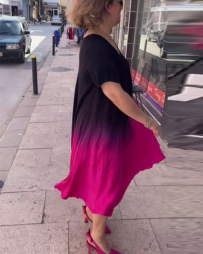 Casual pleated ombre dress