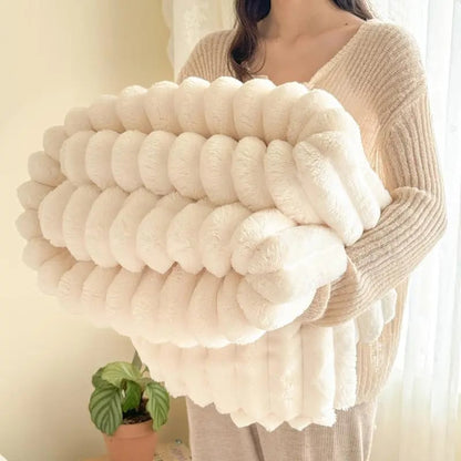 2025 Hot Sale🔥Popular Thickened Rabbit Plush Nap Blanket, Flannel Milk Velvet Cover Blanket