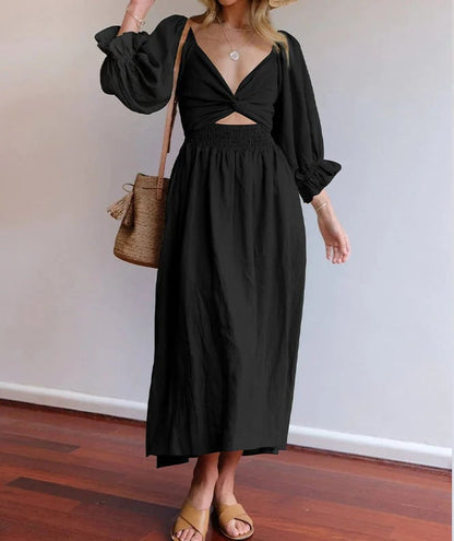 Elegant Ruffle Lantern Sleeve Dress