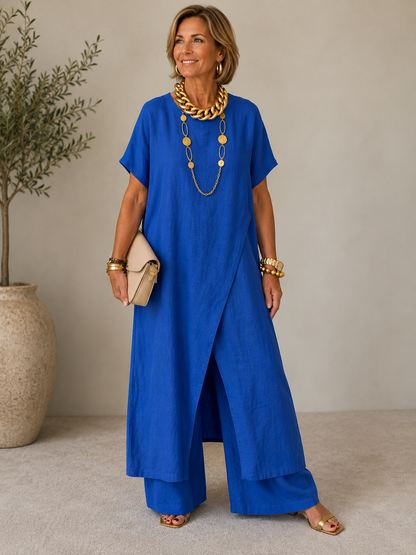 🍀Women's Casual Retro Loose Asymmetrical Two-Piece Set