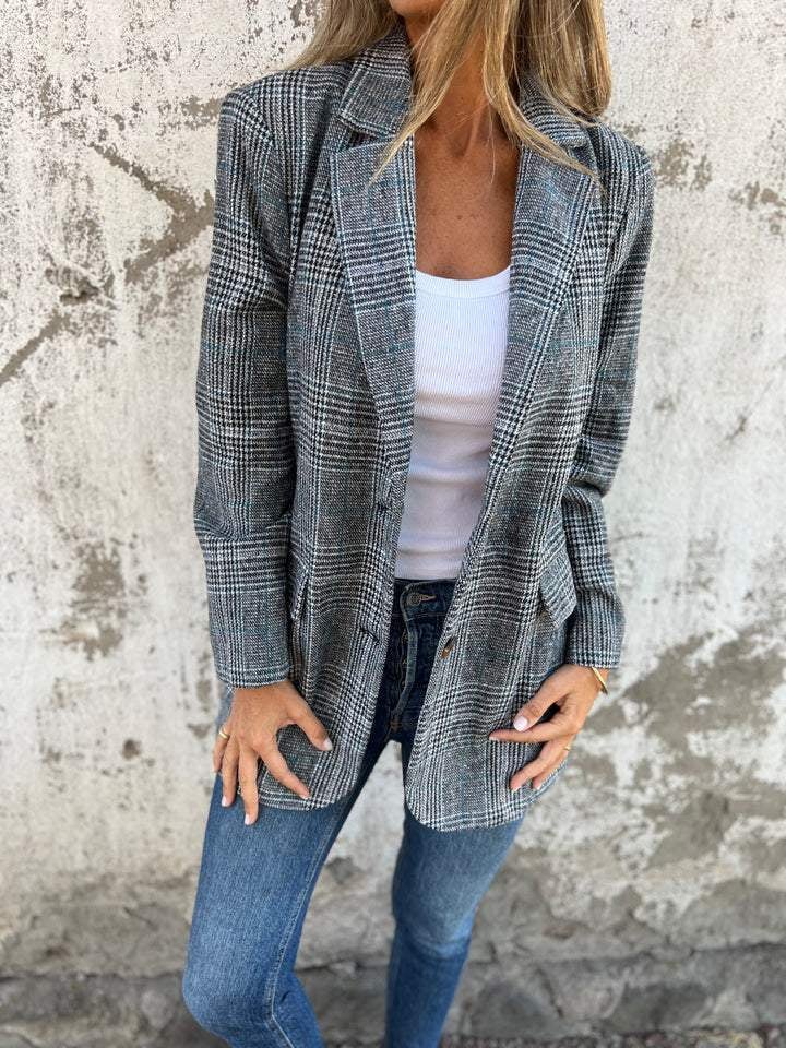 Fall Lapel Collar Slim Button Plaid Small Suit For Women