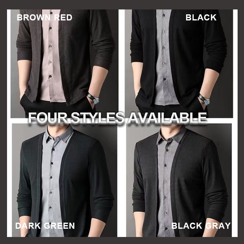 Men's Fake Two Piece Shirt Collar Knitted Cardigan - Buy two and get free shipping!