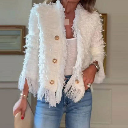 💜Women’s Fashion Button Tassel Short Coat