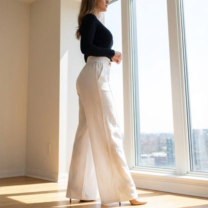 Women's Solid-Color High-Waisted Wide-Leg Pants