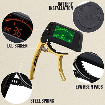 DUAL-USE GUITAR CAPO TUNER WITH LCD DISPLAY