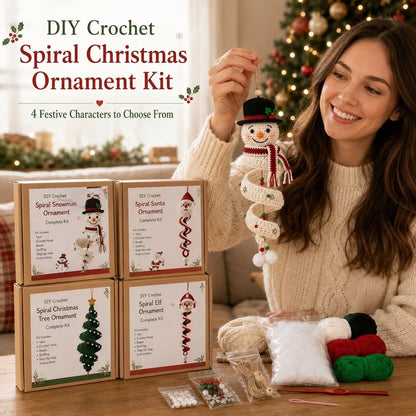 🎉☃️ Crochet Snowman Spiral Ornament DIY Kit | Complete Beginner-Friendly Set with Soft Yarn, Crochet Hook, Festive Beads, Snowflakes & Step-by-Step Guide 🧶🎄✨