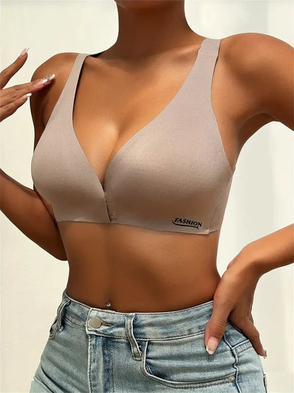 Deep V Minimizer Front Closure Push-up Wireless Bra