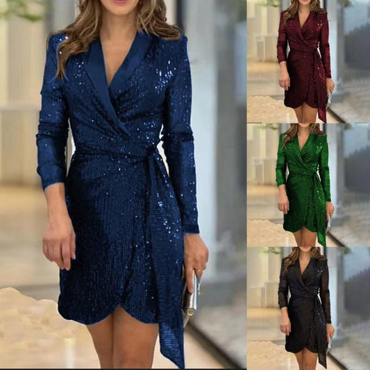 Fashion Sexy Sequin Solid Color Solid Waist Dress For Lady