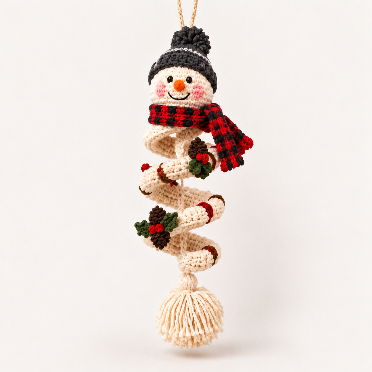 🎉☃️ Crochet Snowman Spiral Ornament DIY Kit | Complete Beginner-Friendly Set with Soft Yarn, Crochet Hook, Festive Beads, Snowflakes & Step-by-Step Guide 🧶🎄✨
