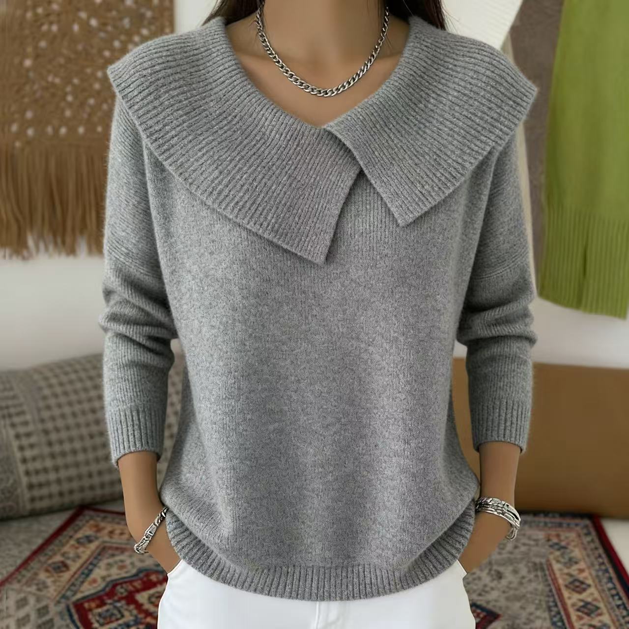 Women's Christmas Lapel Pullover Sweater