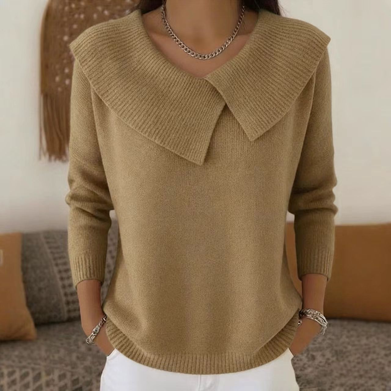 Women's Christmas Lapel Pullover Sweater