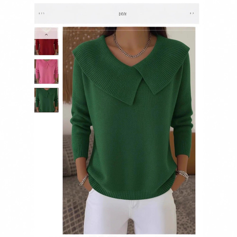 Women's Christmas Lapel Pullover Sweater